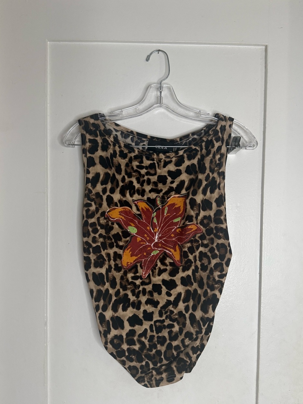 Cider Leopard Print Sleeveless Boat Neck Ruched Top with Red Floral 2XL